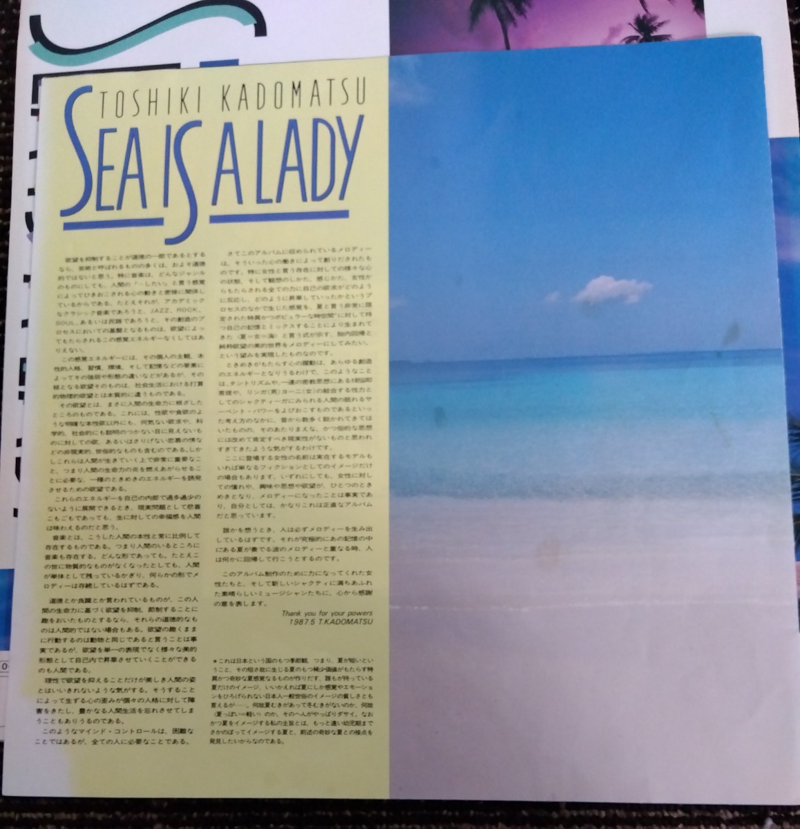【送料無料】LP 角松敏生 SEA IS A LADY TOSHIKI KADOMATSU CITY-POP アナログ レコード レア_画像4