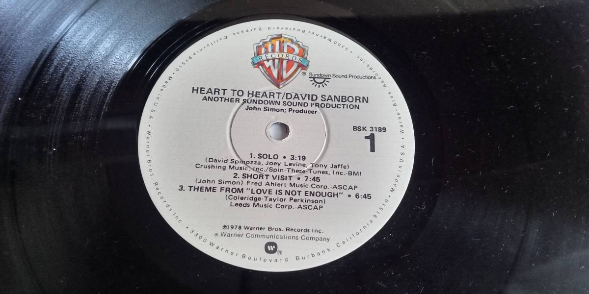 【中古レコード】　　　HEART TO HEART ／　DAVID SANBORN_画像3