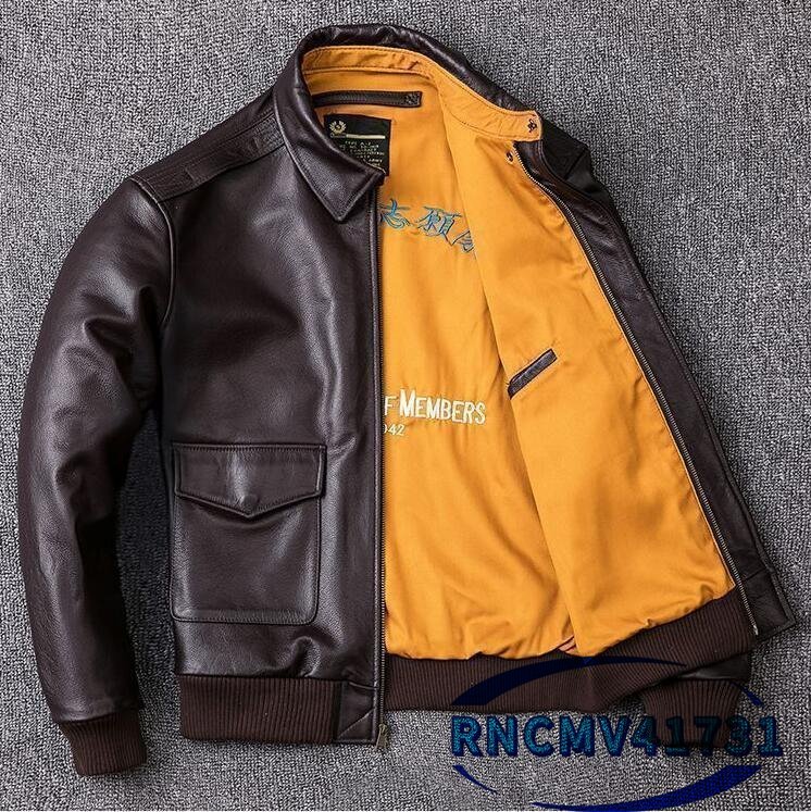  strongly recommendation * new goods * flight jacket leather jacket kau hyde cow leather rider's jacket original leather leather jacket protection against cold S~4XL Brown 