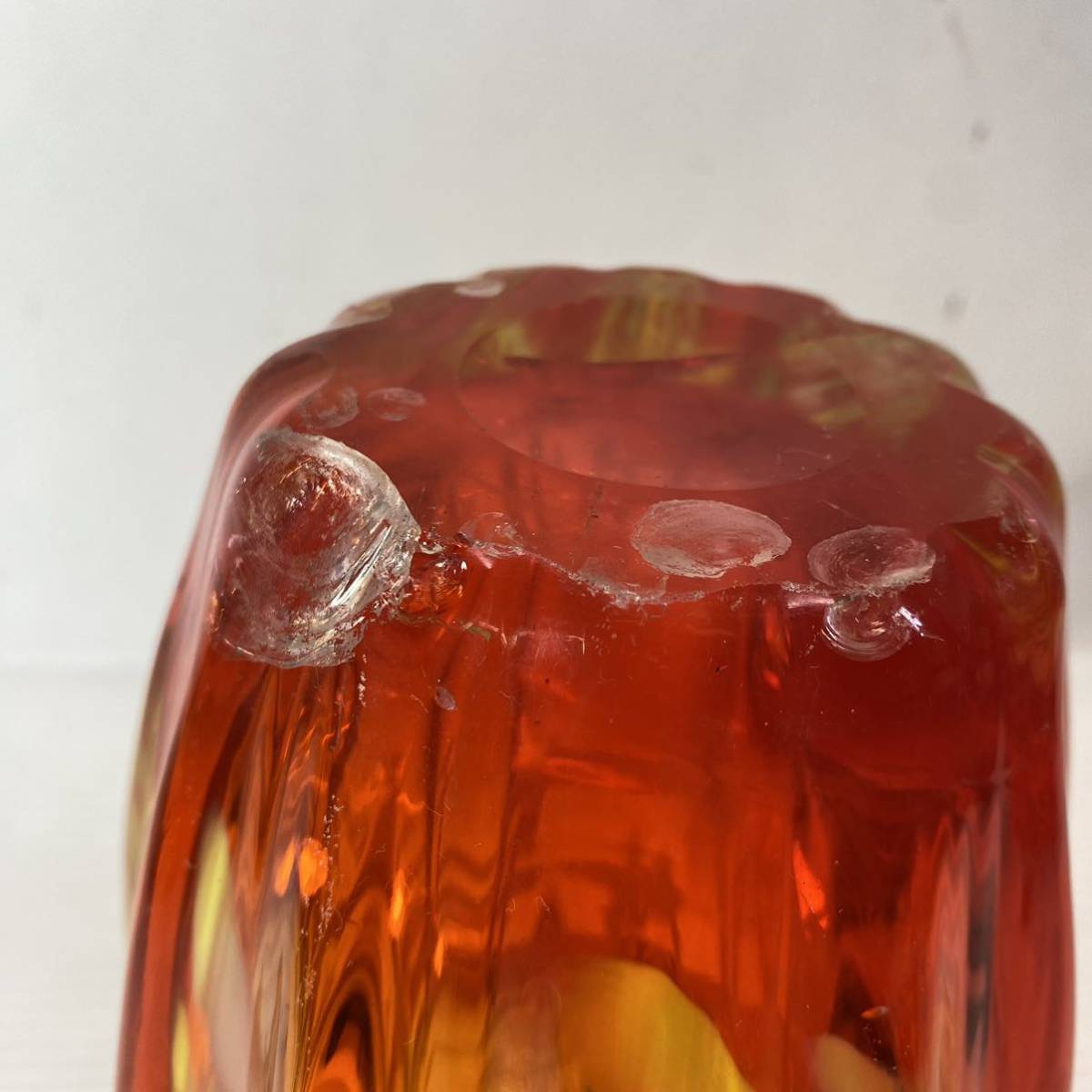 ダイアモンドグラス ガラス製 花瓶 フラワーベース 硝子 マーブル オレンジ系 花器 花入 花刺し レトロ 置物 インテリア 飾 ジャンクの画像6