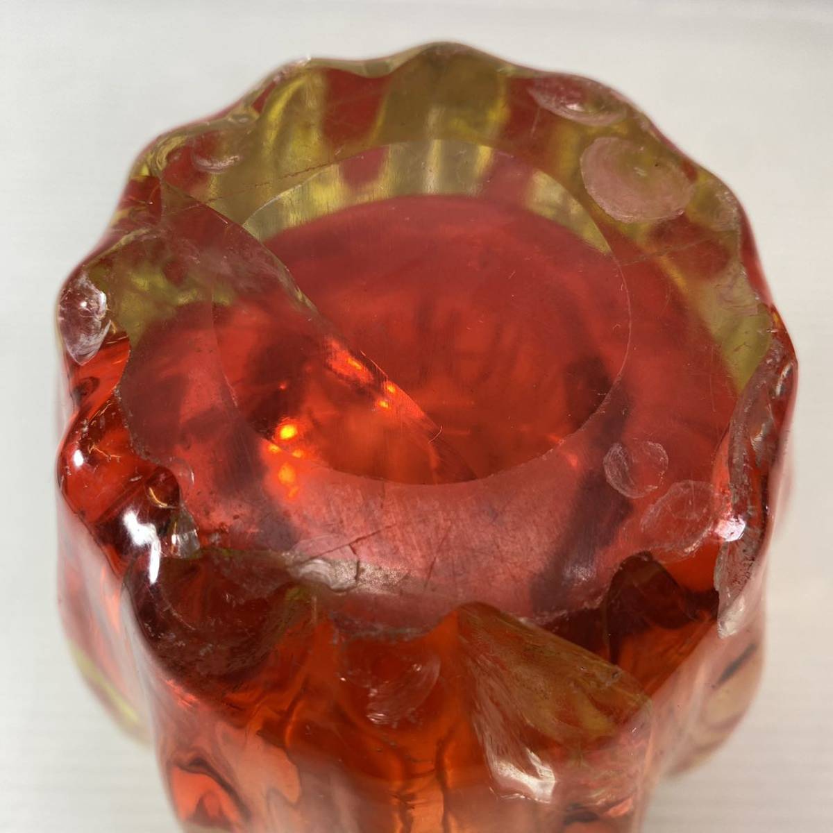 ダイアモンドグラス ガラス製 花瓶 フラワーベース 硝子 マーブル オレンジ系 花器 花入 花刺し レトロ 置物 インテリア 飾 ジャンクの画像5