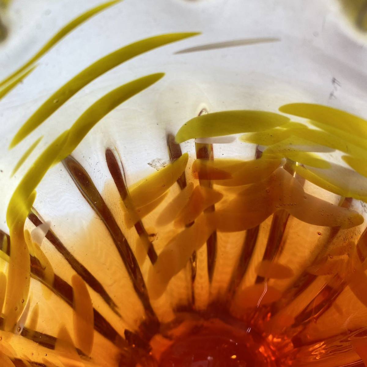 ダイアモンドグラス ガラス製 花瓶 フラワーベース 硝子 マーブル オレンジ系 花器 花入 花刺し レトロ 置物 インテリア 飾 ジャンクの画像7