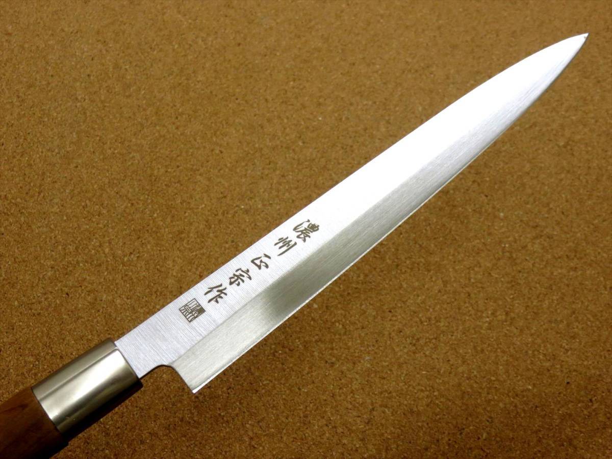 関の刃物 刺身包丁 20.5cm (205mm) 濃州正宗作 ステンレス鋼 白木 ステンレス口金 刺身を一方向に引き切る 刃渡りが長めの片刃包丁 日本製_画像3