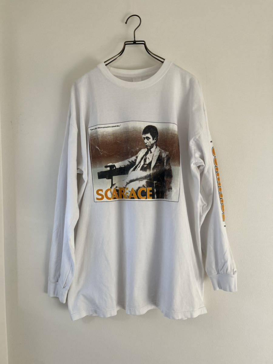 希少美品 90’s 00’s SCARFACE ロンT Tシャツ 映画 ムービー ART 音楽 検シュプリーム SUP スカーフェイス RAPT バンドT 白 XL