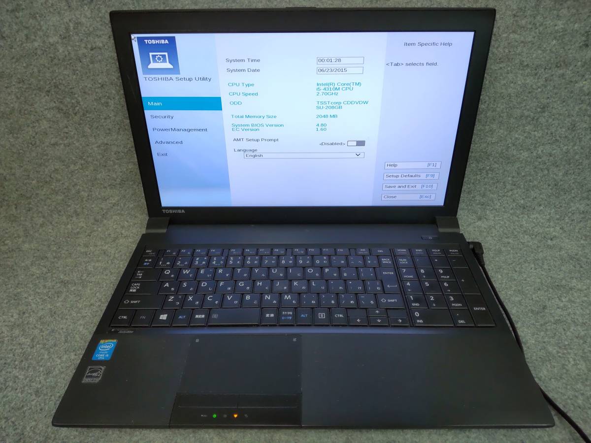 東芝 dynabook Satellite B654M i5-4310M Bios確認 ジャンク 1347H_画像1