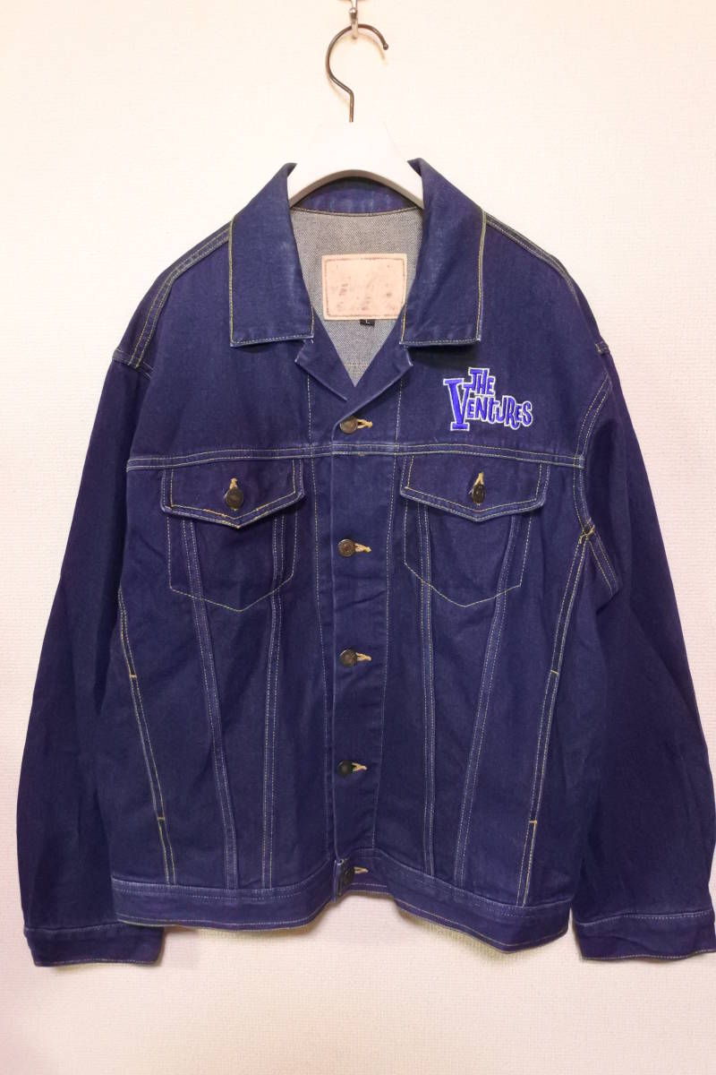 80's THE VENTURES Vintage Denim Jacket size L ベンチャーズ デニムジャケット 濃紺 刺繍 当時物