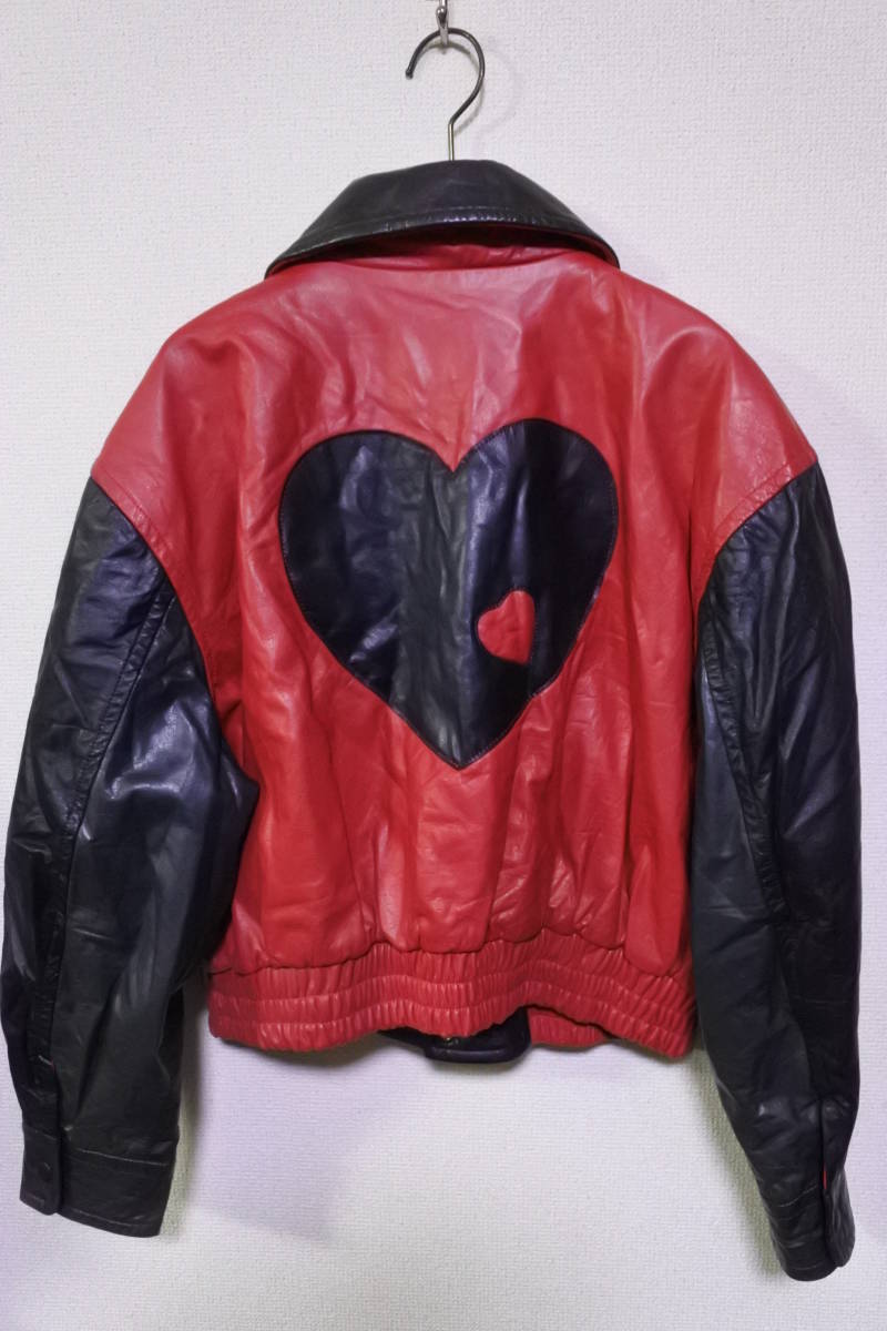 80's BASSETT WALKER Heart Leather Jacket size S-M ハート レザージャケット 旧車 ロカビリー 当時物_画像1