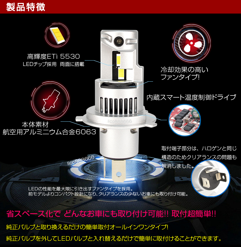 明るさカット完璧 ホンダ フィット GE6 GE7 GE8 GE9 GP1 GP4 FIT 車検対応16000LM H4 Hi/Lo 6500K LEDヘッドライト 1年保証_画像3