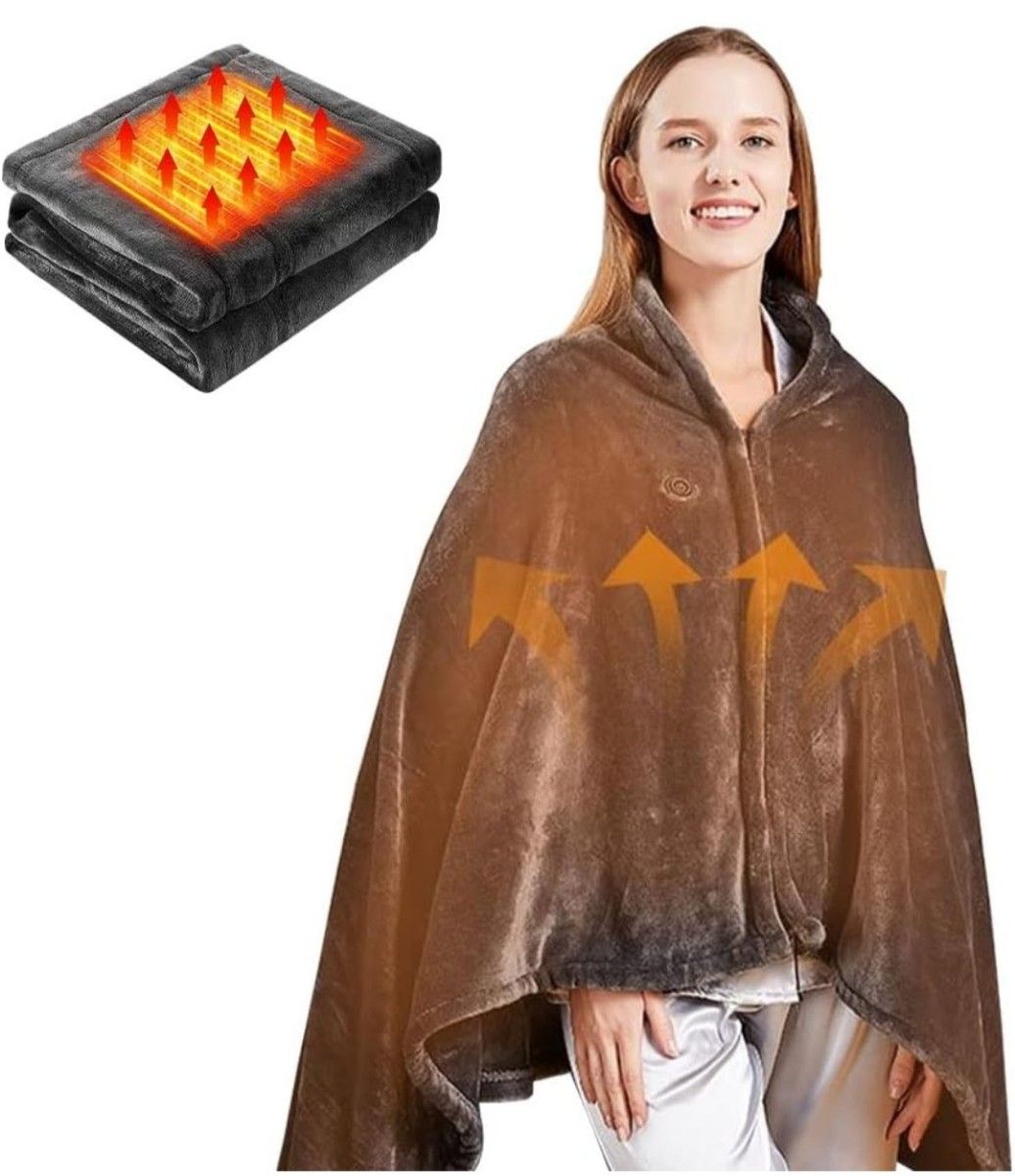電気毛布 ひざ掛け USB給電 ヒーターブランケット 155×70cm 肩掛け毛布 電気敷き毛布