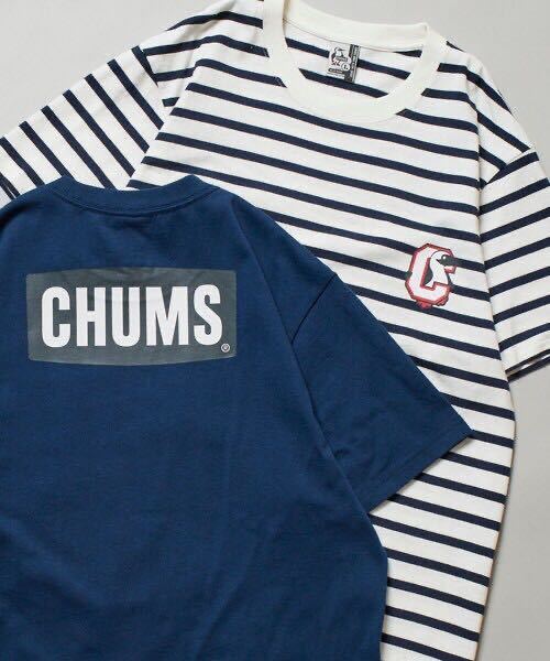 CHUMS×FREAK'S STORE/チャムス 別注 ブービーバード ワンポイントCロゴ バックプリント クルーネッ Tシャツ　紺M_画像3