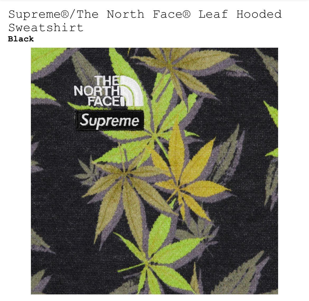 新品】XL Supreme The North Face Leaf Hooded Sweatshirt Black