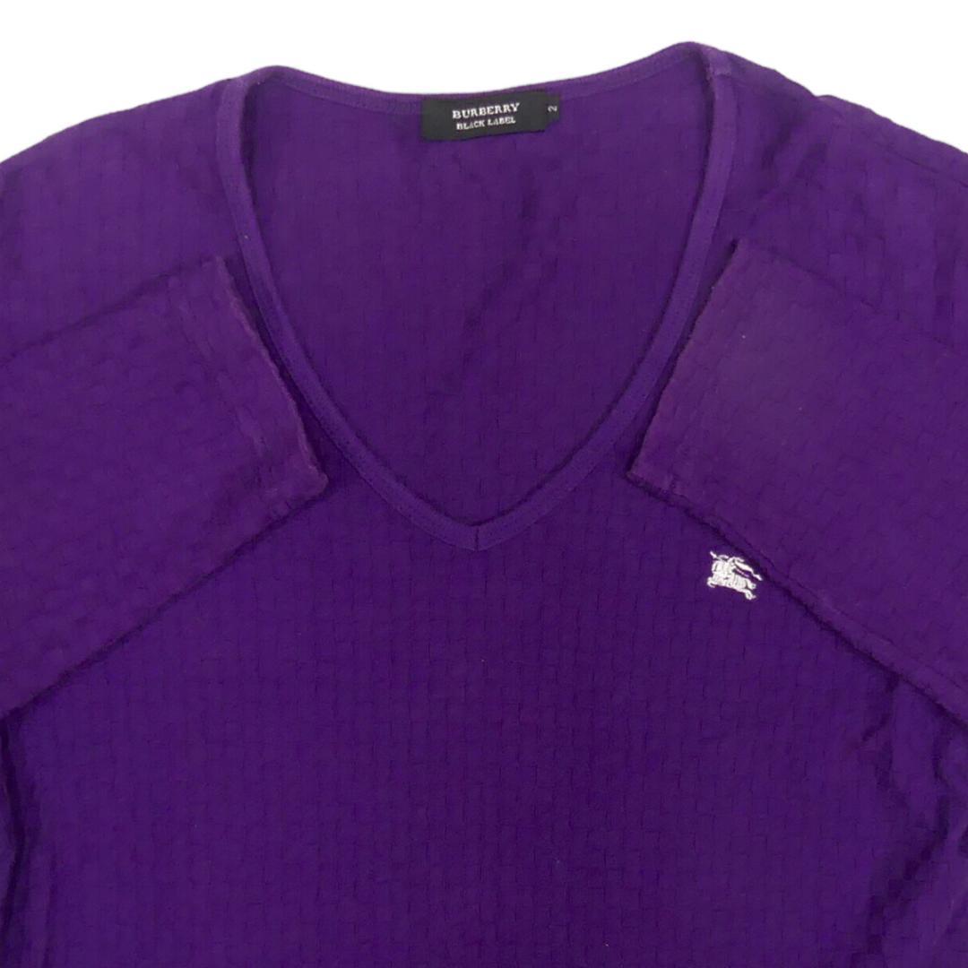 即決★BURBERRY BLACK LABEL★メンズM 廃版 Tシャツ ロンT バーバリーブラックレーベル 2 紫 チェック カットソー 長袖 刺繍