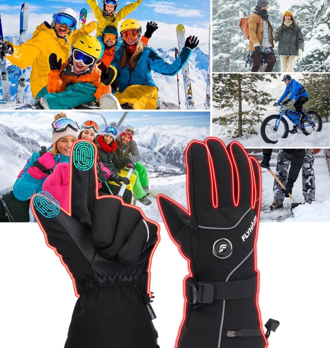 電熱グローブ ヒーターグローブ テリー手袋 スキー手袋 暖かい手袋 3段階-