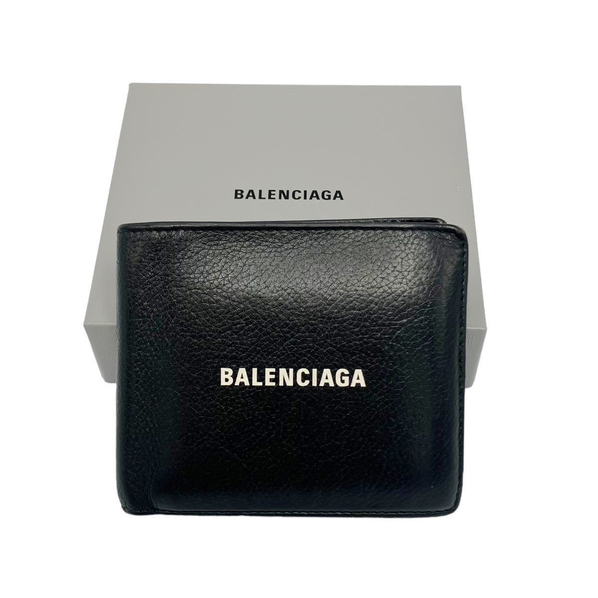 【良品】バレンシアガ BALENCIAGA 594315 エブリデイ ロゴ レザー 二つ折り財布 ブラック