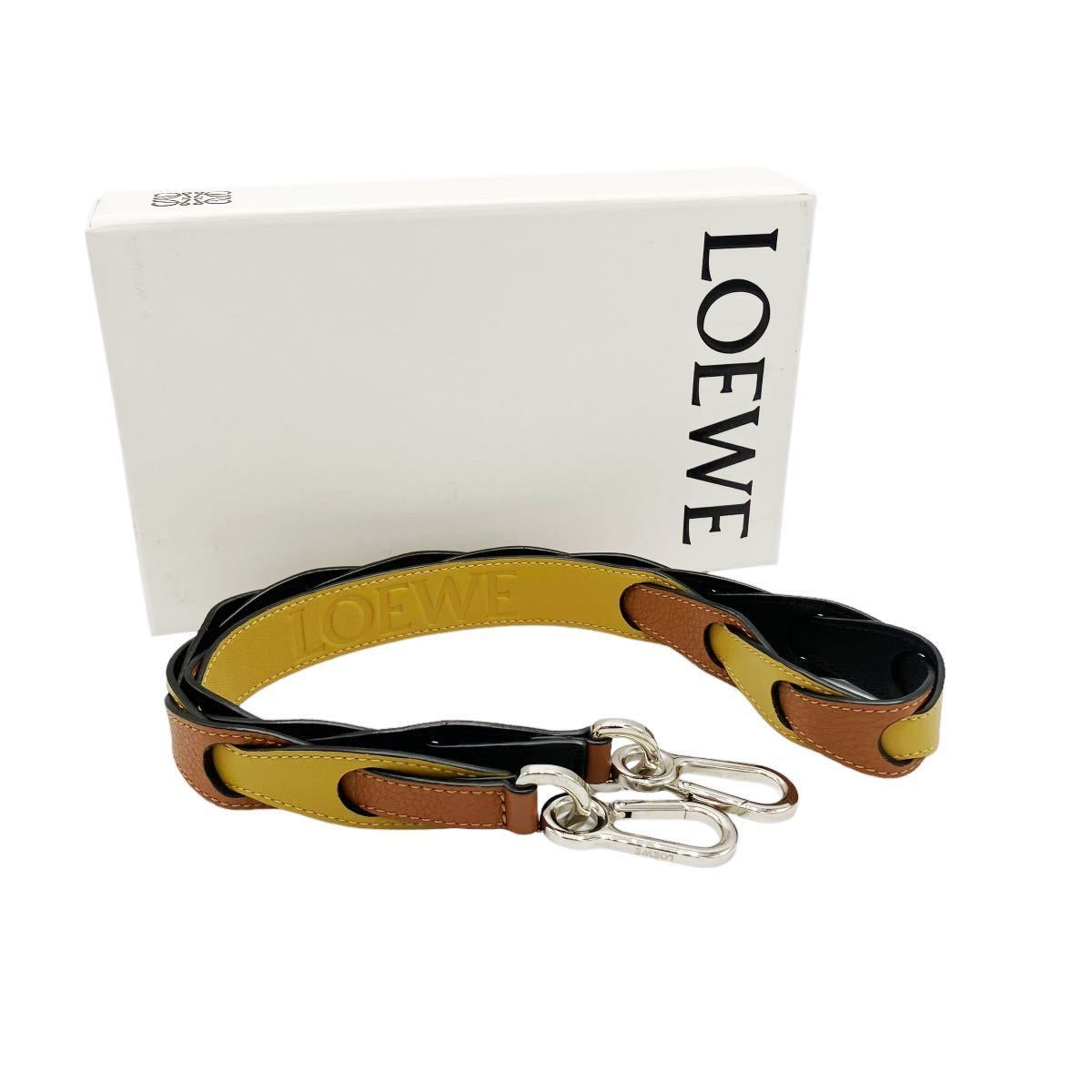 【美品】ロエベ LOEWE ロゴ レザー ショルダーストラップ WOVEN LOGO STRAP ブラウン