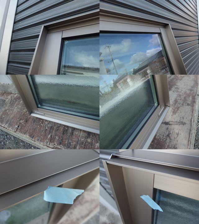 在庫品 アルミサッシ LowE 型 ペアガラス LIXILサーモスL FIX窓 15707 (16007) シャイングレー _キズ（画像下段、室外側。）