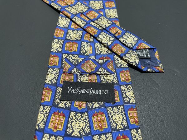 【超美品】YvesSaintLaurent　サンローラン　チェック柄　ネクタイ　3本以上送料無料　ブルー_画像2
