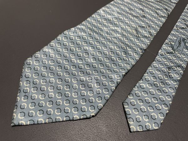 【美品】YvesSaintLaurent サンローラン ドット柄 ネクタイ 3本以上送料無料 ブルーグレイの画像3