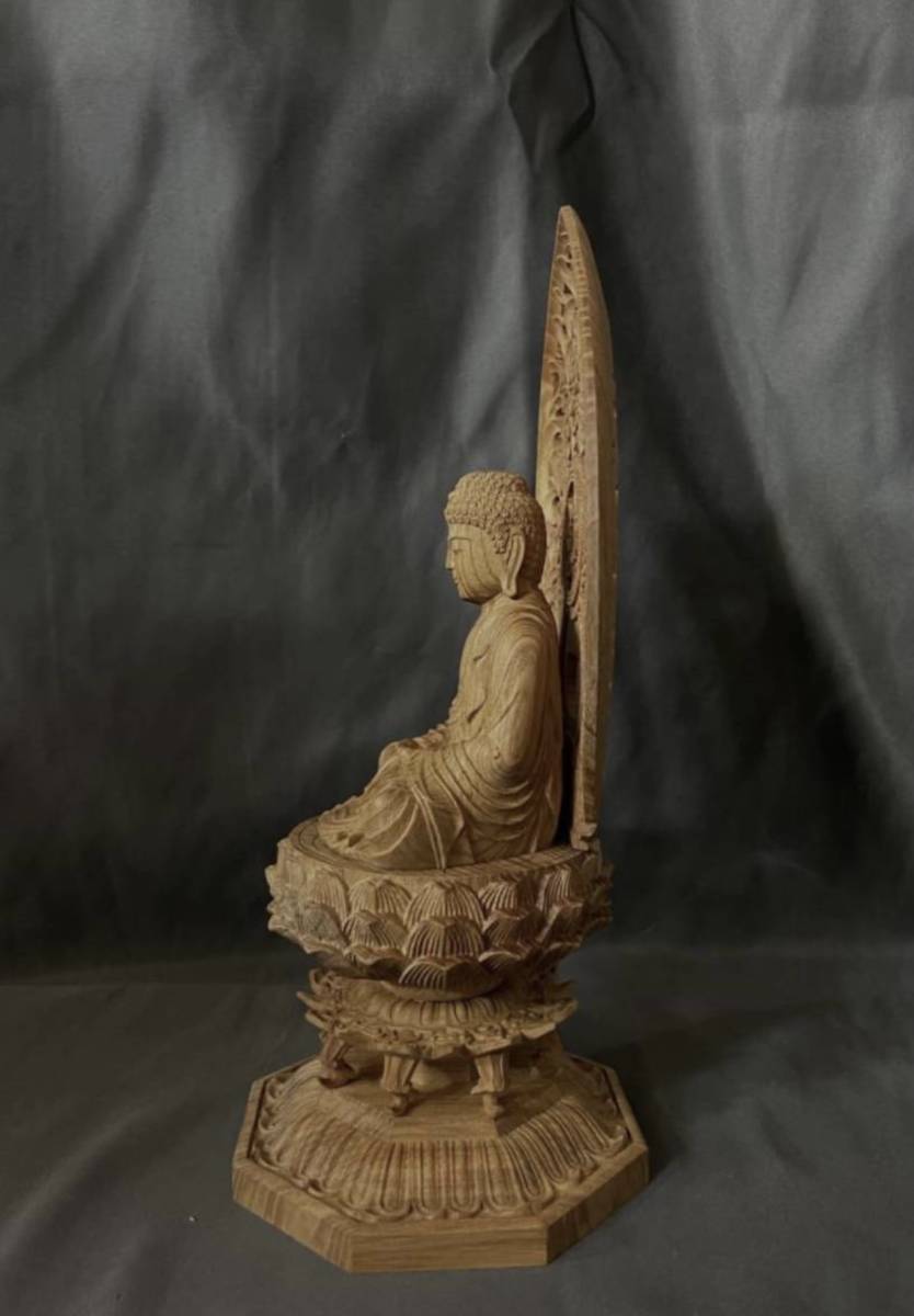 極上品　仏教工芸品　一刀彫　総ケヤキ材　木彫仏像　釈迦如来座像_画像7
