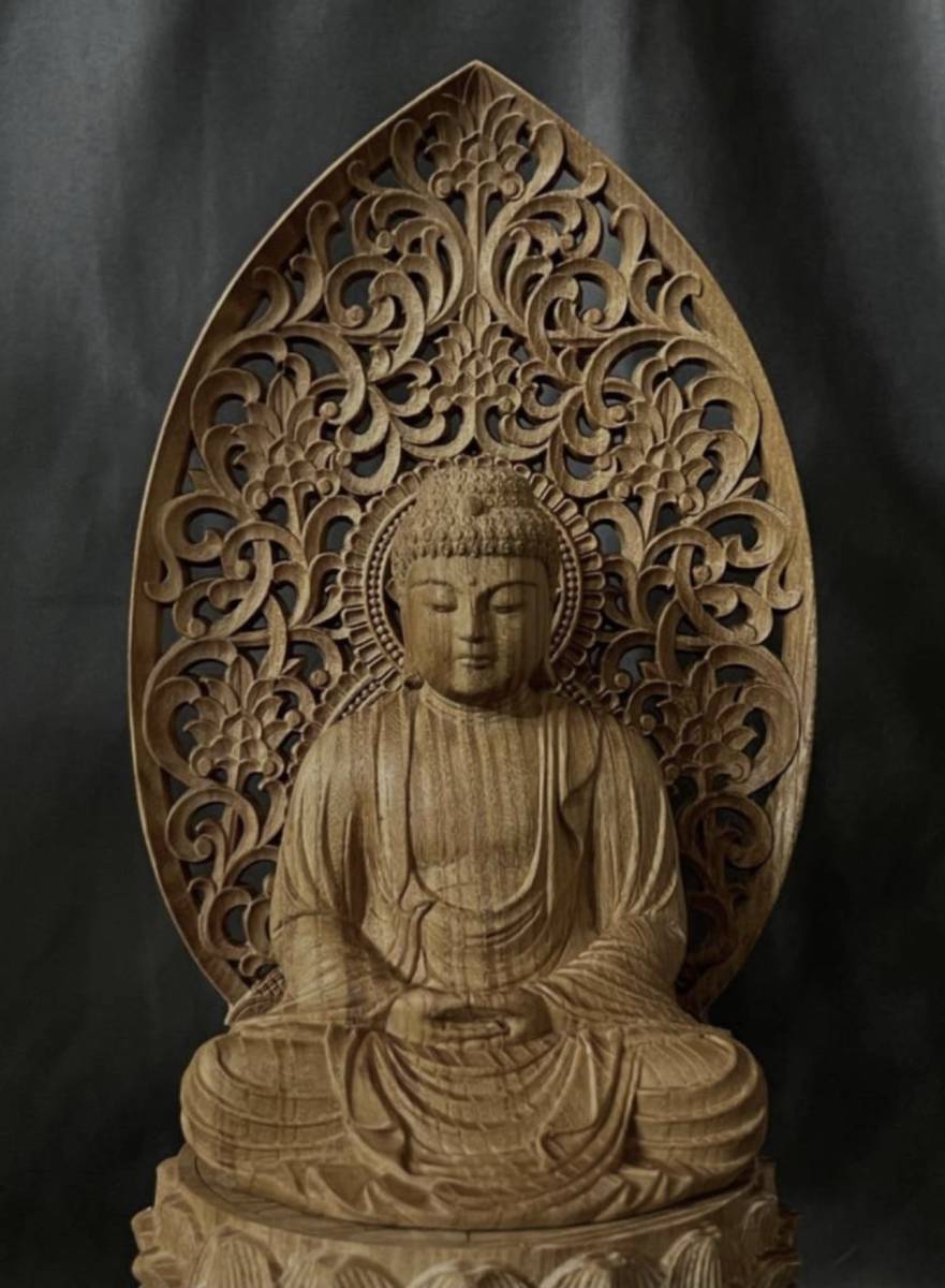 極上品　仏教工芸品　一刀彫　総ケヤキ材　木彫仏像　釈迦如来座像_画像5