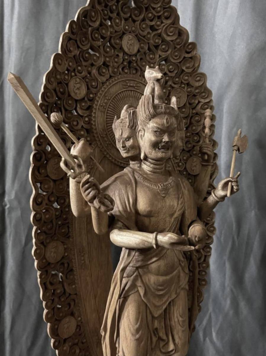 大型高62cm 井波彫刻　仏教工芸品　総楠製　極上彫　木彫仏像　馬頭観音菩薩立像_画像7