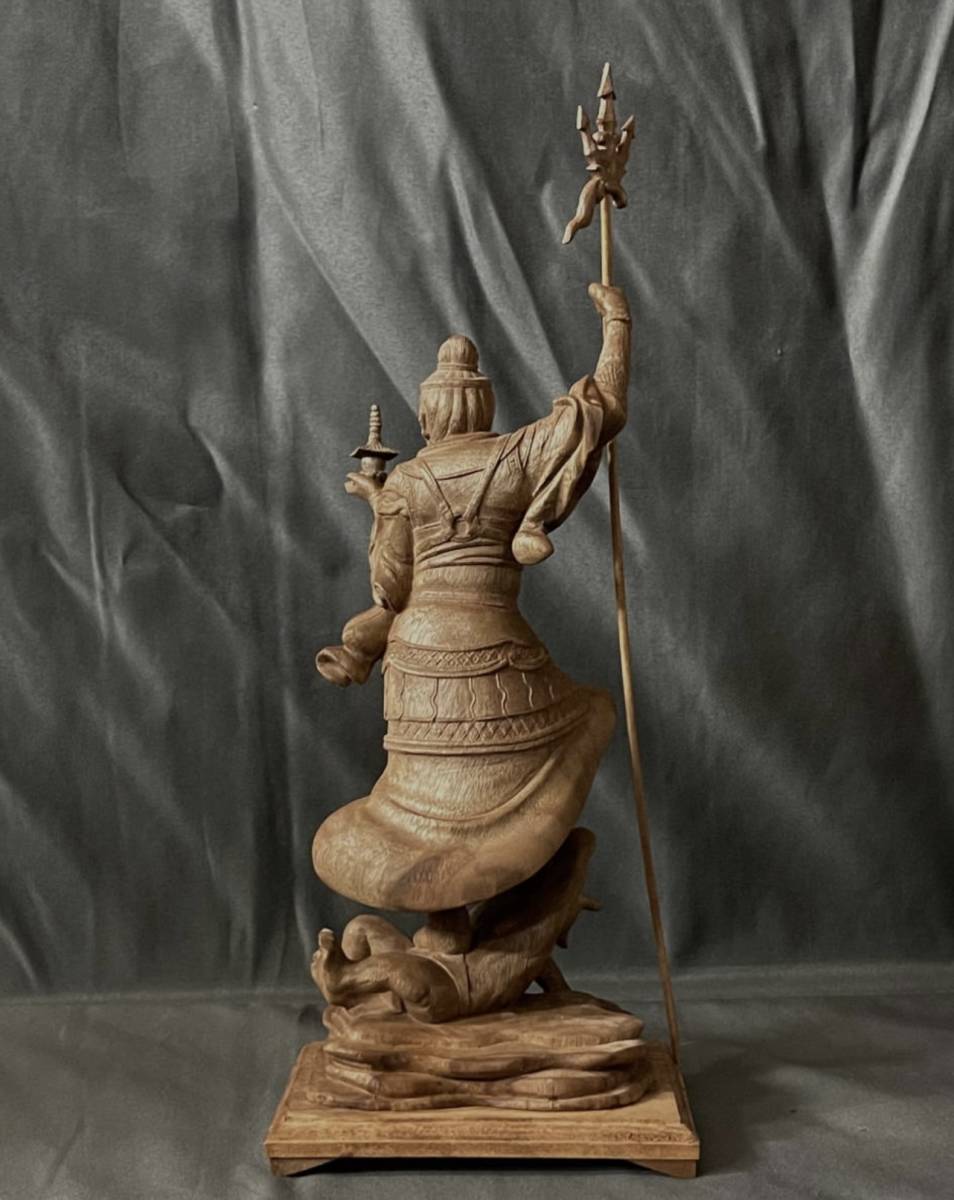 仏教工芸品　総楠製　井波彫刻　極上彫　木彫仏像　毘沙門天立像_画像10