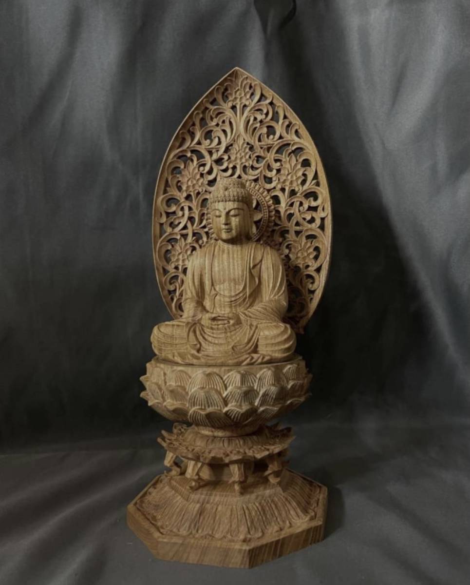 極上品　仏教工芸品　一刀彫　総ケヤキ材　木彫仏像　釈迦如来座像_画像2