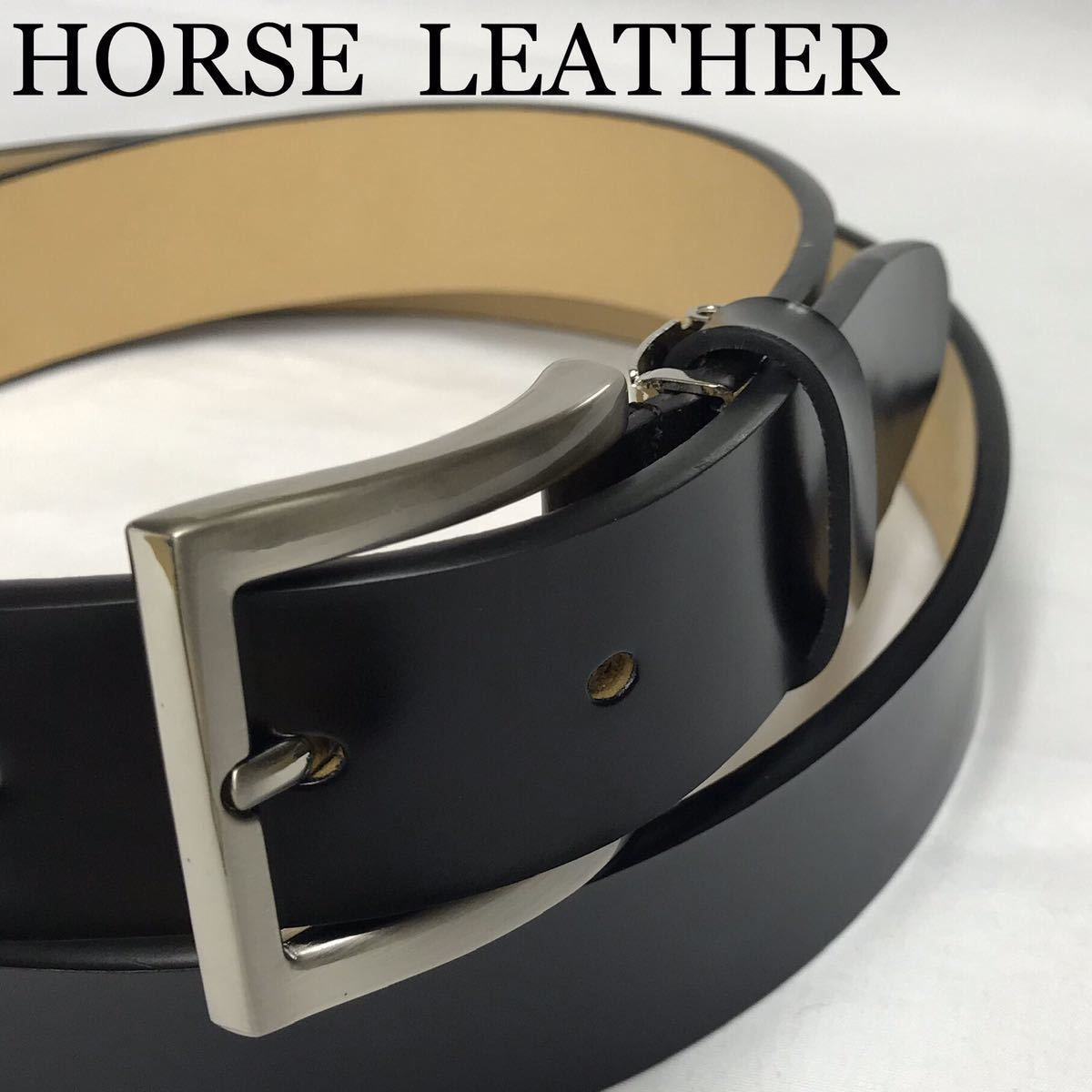 新品 HORSE LEATHER 馬革 メンズ レザー ベルト角P ビジネス 黒_画像2