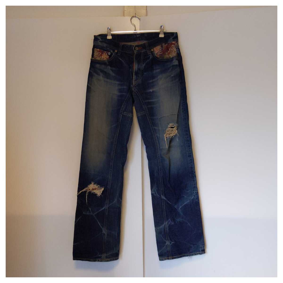 ☆ Eternal Kura Jeans Размер 32 Вечный/Сделано в Японии/Японские шаблоны/джинсовые штаны Indigo Blue