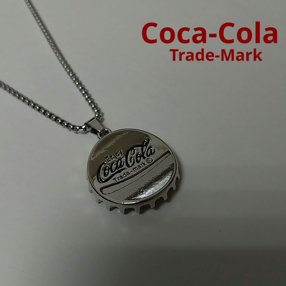 未使用品 Coca-Cola Trademark Bottle Cap Necklace コカ・コーラ ロゴ ボトルキャップ 王冠デザイン S925刻印 ペンダントトップネックレス_画像1