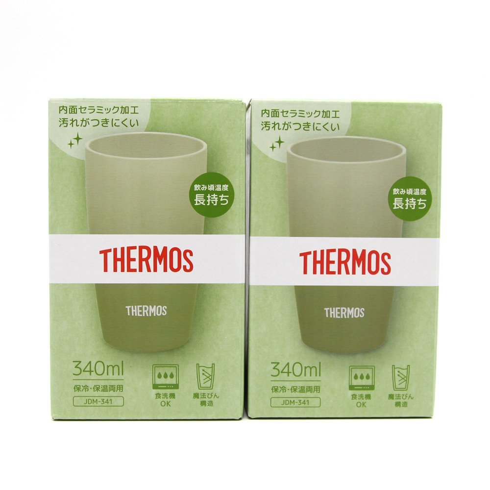 ★新品★THERMOS/サーモス　真空断熱タンブラー　340ml　2個セット　オリーブグリーン　JDM-341(OG)　保冷・保温両用/食洗機OK_画像1