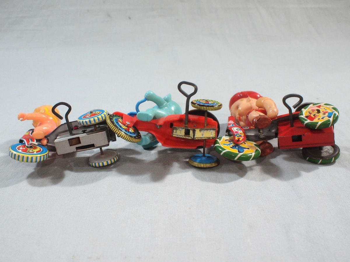 ■当時物 日本製 ブリキ 三輪車 ゼンマイ セルロイド ソフビ 人形 玩具 ジャンク 昭和レトロ ビンテージ■_画像3