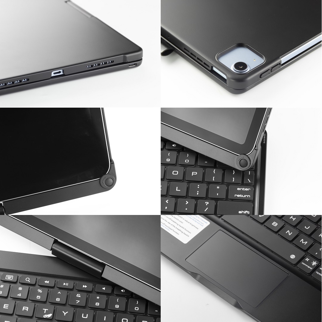 F109ATS iPad 10.9インチ第10世代用Bluetooth ワイヤレス キーボード ハード ケース マウスパッド,七彩バックライト付 黒_画像7