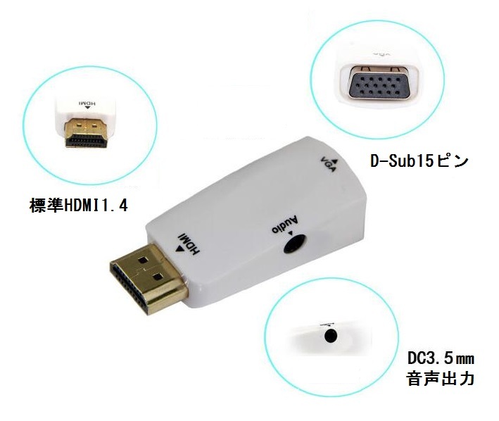 HDMI to VGA D-Sub 15ピン 変換アダプタ　オス-メス オーディオ出力対応 4.5cm 超小型 黒_画像2