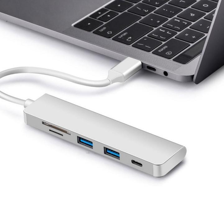 USB-C 5in1 カードリーダー&USB3.0×2ポート ハブ付 Cメス給電ポート付 マルチ アダプタ 30cm_画像1