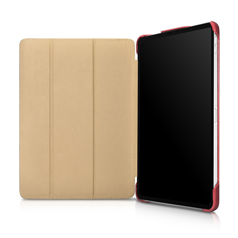 ICARER iPad Pro12.9インチ 第4世代2020/2018用 本革 ビンテージ レザーケース 三つ折り オートスリープ機能 赤_画像6