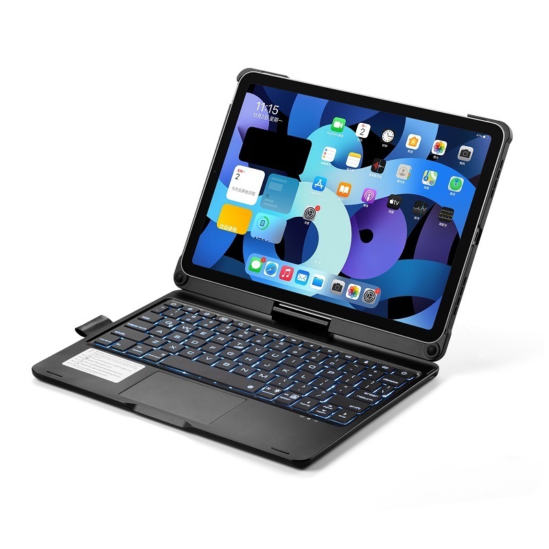 F109ATS iPad 10.9インチ第10世代用Bluetooth ワイヤレス キーボード ハード ケース マウスパッド,七彩バックライト付 銀の画像6