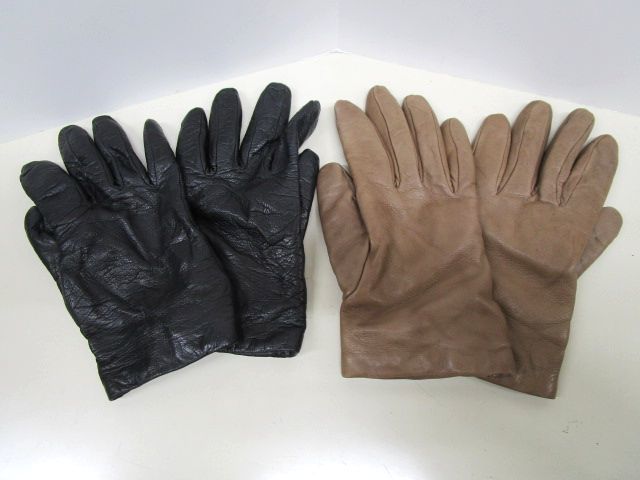 12284RSZ◎Sermoneta gloves セルモネータグローブス レザーグローブ レディース6 7 本革手袋 ブラック/ベージュ◎中古【送料無料】_画像1