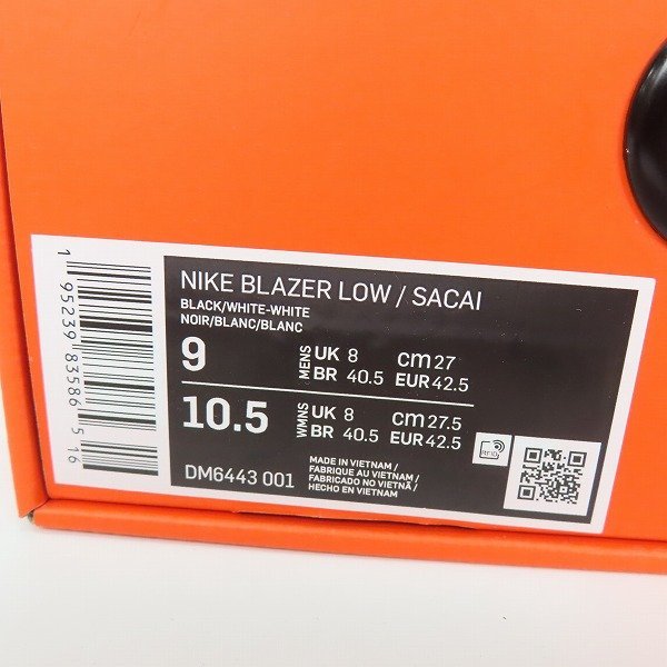 NIKE×sacai/ナイキ×サカイ BLAZER LOW Black Patent Leather ブレーザー DM6443-001 27.0 /080_画像9