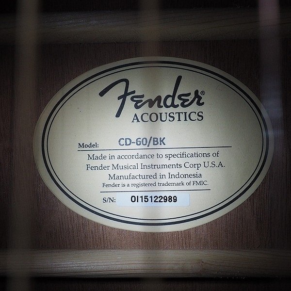 ★Fender ACOUSTICS/フェンダー CD-60/BK アコースティックギター/アコギ ソフトケース付 同梱×/170_画像5