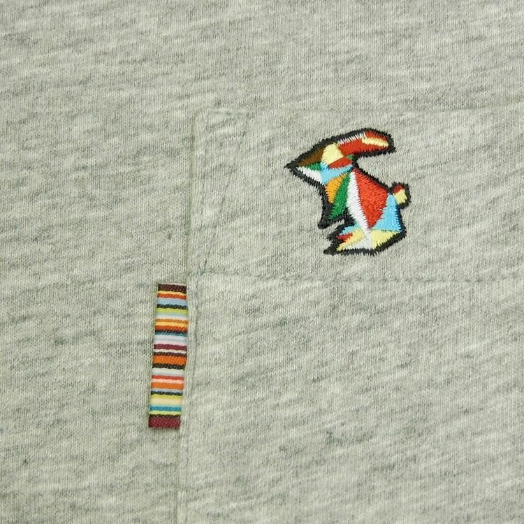 新品 即決 ポールスミス Vネック Ｔシャツ L グレー マルチストライプ マルチラビット刺繍 半袖カットソー Paul Smith メンズ 【2448a】_画像2