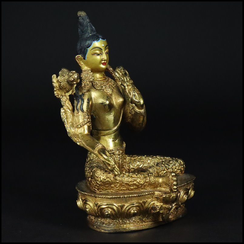 【奇】仏教美術 チベット 密教 金銅仏 古銅 銅製 塗金 鍍金 多羅菩薩 ターラー 度母 仏像 佛像 時代物 骨董品 古美術品 B_画像3