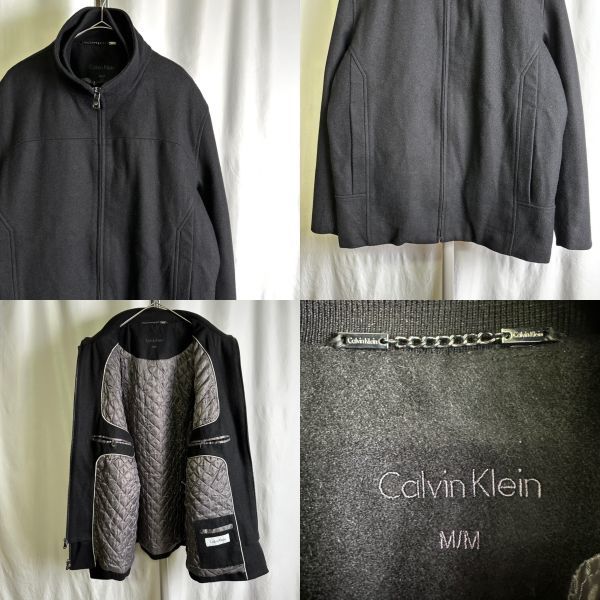 00s Calvin Klein fake Layered wool jacket M black black Mini maru Calvin Klein 90s Old Vintage 