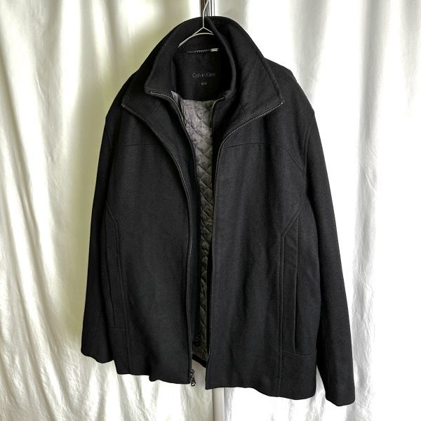 00s Calvin Klein fake Layered wool jacket M black black Mini maru Calvin Klein 90s Old Vintage 