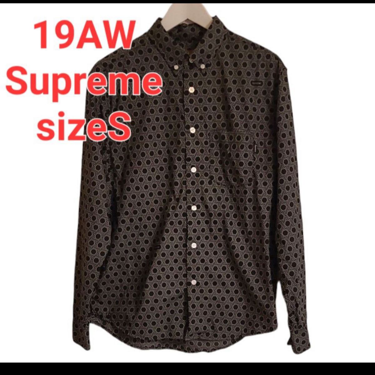 Supreme シュプリーム19AW Monogram L S Shirt  総柄 長袖シャツ collarブラックsizS