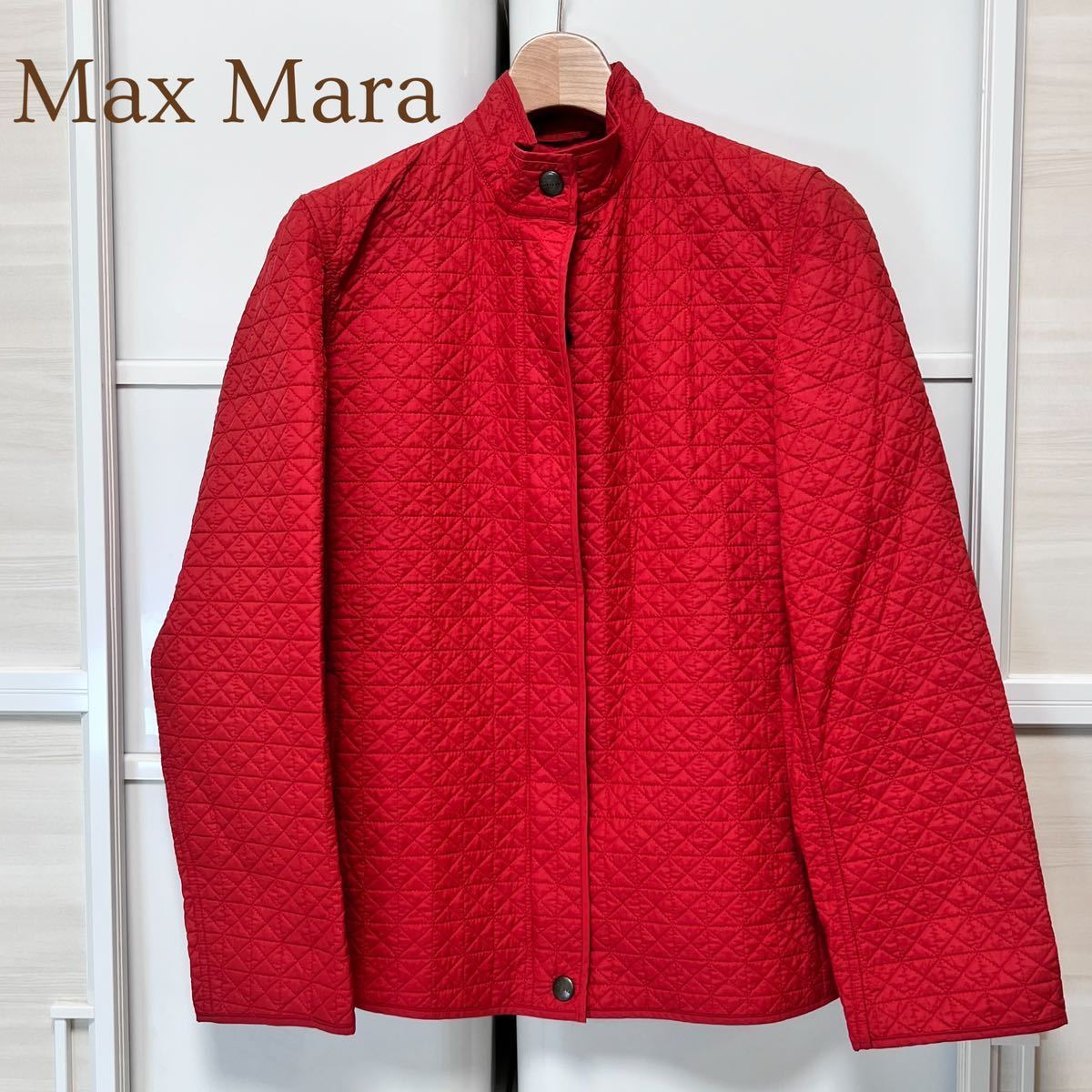 美品 マックスマーラ MAX MARA ブルゾン ジップアップ キルティングジャケット アウター ライトブルゾン レッド 38 レディースA5046_画像1
