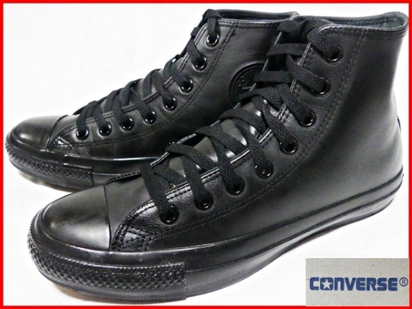 即決★CONVERSE★メンズUS7/25.5cm/レザーハイカットシューズ/コンバース/超美品/本革/ブラック/黒/スニーカー/オールスター/本皮_画像1