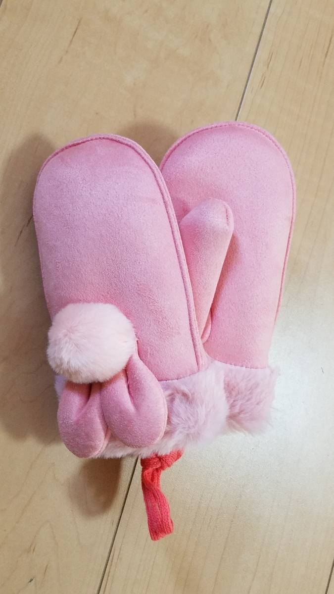  заяц уголок * шнурок имеется рукавица перчатки детский розовый обратная сторона боа замша 