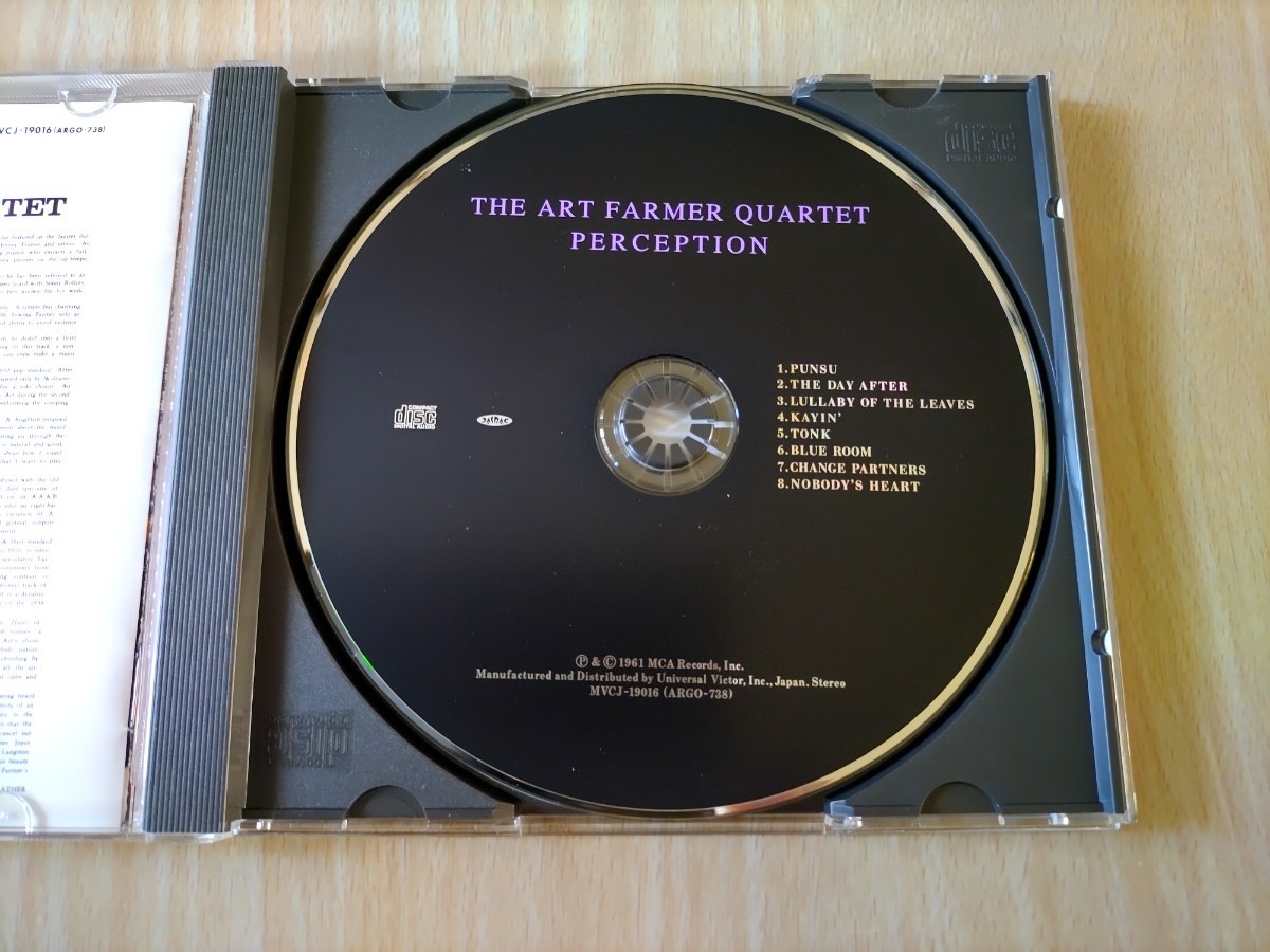 国内盤CD。ART FARMER アート・ファーマー(flh)／パーセプション=ARGO Rec・_画像2