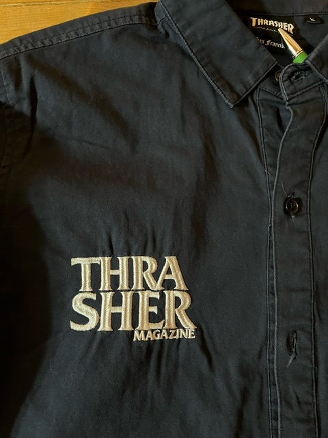 J-65★THRASHER スラッシャー コットンシャツ 刺 ネイビー L 送料無料！！の画像4